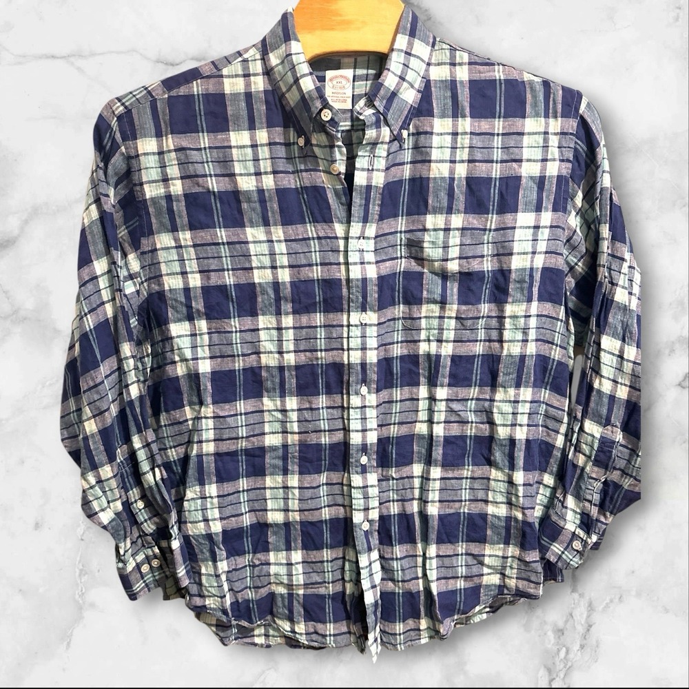 Brooks Brothers Madison Shirt Mens XXL Blue Plaid Button Down Long Sleeve